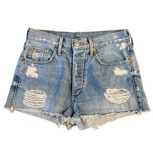 True Religion Women’s Scout Distressed Denim Jean Shorts Blue Sz 24 Made In USA